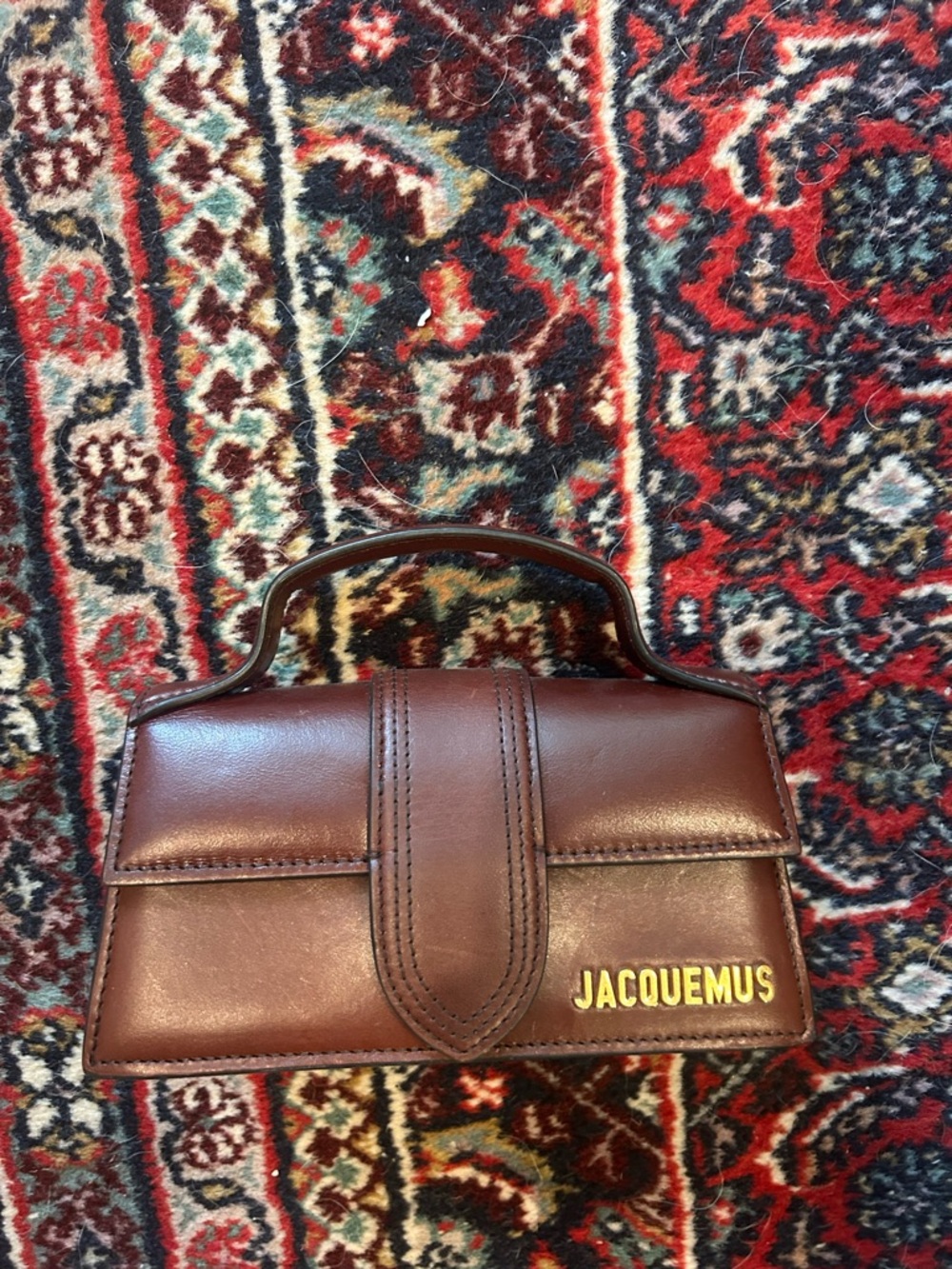 Jacquemus Chestnut Brown Mini Top-Handle Bag with Gold Logo 7x4 authentic - Picture 3 of 4